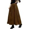 FENXIXIONE Maxi gonna da donna in velluto a coste per autunno inverno gonna lunga a pieghe con tasche a vita alta con coulisse cravatta frontale a trapezio, Marrone, XL