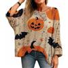 WANWEN Maglia a Maniche Lunghe da Donna con Stampa di Zucca di Halloween, Maglioni di Halloween da Donna, Maglioni Autunnali, Pullover Casual Ampio, Pullover con Strega Pipistrello