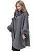 Proumhang Cappotto Mantella A-Line Elegante in Maglia,con Grande Collo in Pelliccia Sintetica e Cappuccio,Soprabito Trench per Donne, Taglie Forti Inverno,Poncho Cardigan Avvolgente Grigio 2XL