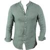 DIDYUGO Camicia Uomo in Lino Manica Lunga Collo alla Coreana Slim Fit S M L XL XXL XXXL (XXXL - Verde)