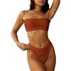 ZAFUL Set bikini a fascia alta testurizzato con lacci sulla schiena, imbottiti, due pezzi a vita bassa, costume da bagno da donna, 1 caramello, M
