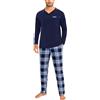 Litherday Pigiama Uomo Lungo Cotone Pigiami Due Pezzi con Scollo a V e Quadri Pigiama Invernale Caldo Loungewear