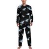 Generic Set pigiama da uomo con squalo sveglio in raso setoso top a maniche lunghe e pantaloni loungewear con tasche, Stile:, M