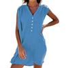 JFAN Copricostume Donna Mare Camicia con Bottoni Estivo Abito da Spiaggia Collo V Senza Maniche Casual Beachwear Bikini Cover Up(Blu,Taglia Unica