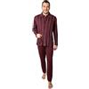 Leo Corsetteria Pigiama Lungo Uomo 100% Caldo Cotone Aperto Bottoni 3 Tasche No Polsini Righe Bordeaux Taglia XL FBA