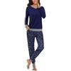 Aseniza Pigiama Donna Invernale Pigiami Cotone Lungo Set Due Pezzi Manica Lunga Set Pajamas Caldo Leggero Comodo con Tasche Blu S