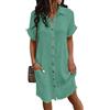 CheChury Vestito Estivo da Donna Mussola Lunghezza al Ginocchio Casual da Spiaggia Leggero Corte Donna Abito Lino Casual Scollo a V al Ginocchiocon Bottoni con Tasche Piscina Mare Vacanza