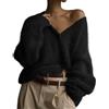 FYHTC Cardigan in Mohair Soffice da Donna con Scollo a V Bottoni Maniche Lunghe Maglia Morbida Aperta Davanti Maglione Peloso e Comodo