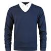 Yukirtiq Uomo Maglione e Camicia 2 in 1 Scollo a V Maglia a Maniche Lunghe Pullover Lavorato a Maglia con Il Colletto di Camicia Maglioncino da Uomo, Blu+Bianco, XL