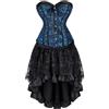 AIPILEI Corsetto abito bustier gotico con gonna set pizzo Burlesque Flower, Blu e nero, S
