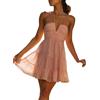 vewoza Mini abito estivo da donna con scollo all'americana floreale senza maniche Flowy a strati una linea abito senza schienale spiaggia vacanza prendisole, rosa, S