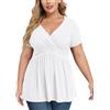 TIANZHU Top taglie forti da donna avvolgente baby doll camicia morbida tunica top elegante camicetta con scollo a V, XL-4XL, B02-bianco, XXL