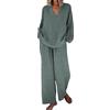 Generico Completo Elegante Donna di Lino e Cotone Lungo, Tute Due Pezzi da Passeggio Maniche Lunghe Blusa + Pantaloni con Coulisse Completi Leggero Moda Set 2025 per Spiaggia Lavoro Vacanza