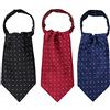 WANYING 3 in 1 Set Uomo Cravatta Ascot Fazzoletto da collo Ascot Cravat Tie Retrò Chic - A Pois Nero & Blu Scuro & Bordeaux
