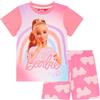 Barbie Set Pigiama Arcobaleno a Maniche Corte 3-12 Anni, rosa, 9-10 Years