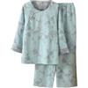 PRINCESS BRIDE Garza Jacquard Cotone Set Pigiama Donna Set Estate Lounge Set Hanfu Sciolto Kimono Slant Collar, Blu, M