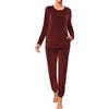 Wayleb Completo Donna Invernale in Velluto Pigiama Due Pezzi con Girocollo Manica Lunga e Pantaloni Caldi, Loungewear Autunno Inverno, Rosso Vino -B, L