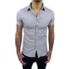 AK collezioni Camicia Uomo Maniche Corte Grigio Chiaro Slim Fit Aderente Elasticizzata Casual
