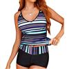 SEDEX Costumi da Bagno Donna Due Pezzi Costume Scollo V Vintage Push up Tankini Top Boyshort Sportivo Beachwear Imbottito Spiaggia Canottiera Pantaloncino Estivo Moda Stampa Rigata Swimsuit Set(XXL)