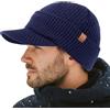 TOP-EX PolarWool™ 100% lana merino berretto con visiera uomo donna, cappelli invernali a maglia beanie con fodera in pile per outdoor running sci, M-XXL, Blu mare, M/L