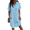 CheChury Vestito Estivo da Donna Mussola Lunghezza al Ginocchio Casual da Spiaggia Leggero Corte Donna Abito Lino Casual Scollo a V al Ginocchiocon Bottoni con Tasche Piscina Mare Vacanza