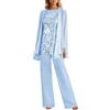 Generic 3 pezzi da donna madre della sposa pantaloni tuta pizzo madre della sposa abiti con giacca manica lunga abito da sposa elegante abito da sera set tinta unita trendy tre pezzi per le feste
