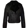 Infinity Leather Bomber da Donna in Pelle di Montone Nera con Cerniera Trasversale Stile Aviatore 2XL