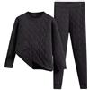 Duohropke Set di biancheria intima termica da sci, da uomo, slim fit, biancheria intima funzionale, 2 pezzi, maglione termico e pantaloni trapuntati, a maniche lunghe, parte superiore imbottita