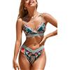 CUPSHE Bikini da donna con scollo a V, effetto avvolgente, a vita alta, costume da bagno boho motivo floreale, costume da bagno in due pezzi, Verde scuro/motivo floreale, XL