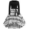 Generico Vestito Donna Elegante Retrò Girocollo e Maniche Lunghe, Gonna Ampia Vestiti Eleganti Cerimonia Abito Medievale da Sera Abiti Discoteca Curvy Casual per Carnevale Capodanno Lavoro Matrimoni,Nero,L