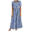 HAOLEI Vestito di Jeans Donna Lungo Estivo Denim Abito Scollo A V Manica Corta Vestiti Elegnati Curvy Maxi Vestitino Jeans Casual Abiti con Tasche E Bottone 2024 Offerte di Primavera