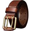 NALANY Cintura Da Uomo a Doppio Ardiglione in Stile Retrò, Fatta a Mano Cinturino in Pelle a 2 Fori Con Fibbia a Rullo 3,8cm Di Larghezza E 4mm Di Spessore(115cm/45, Brown)