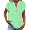 Lenago Top estivo da donna 2025 alla moda in cotone e lino a maniche corte camicie con scollo a V casual vestibilità ampia con bottoni camicette abiti, H07 Verde Menta, 4X-Large