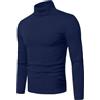 QIXING - Maglia termica da uomo a maniche lunghe, con collo alto, in cotone, termica, elasticizzata, baselayer, calda, per l'inverno, Blu mare, XL
