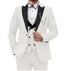 Generic Completo da Uomo in Velluto, 3 Pezzi, Slim Fit, Smoking con Revers a Lancia, Un Bottone, Giacca, Gilet, Pantaloni, Completo da Cena, Bianco, Taglia XX-Large