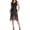 Generisch Costume da donna anni '20 - Abito con frange con paillette, elegante scollo a V, abito da cocktail, abito da ballo latino, per concerti e palla, Z1 nero., XS