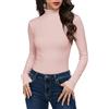 Cuptacc Maglia a maniche lunghe da donna, basic, a collo alto, a costine, tinta unita, slim fit, elasticizzata, morbida e confortevole, per casa, tempo libero