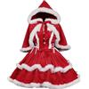 KBOPLEMQ Abito da donna in velluto a forma di palazzo Lolita, vestito invernale caldo Babbo Natale con mantello rosso, elegante abito di Natale, con cappuccio, per cosplay, costume di Natale, O