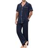 TeJoyce Pigiama Uomo Cotone Lungo, Pigiami da Uomo Due Pezzi Set Maniche Corte con Bottoni Collo a V e Pantaloni Lunghi e Tasche per Casa Dormire Taglie S-XXL, Morbidi e Confortevoli