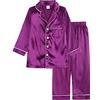 Verve Jelly Pigiama per bebè in raso di seta per bebè Set manica lunga abbottonata Top Pantaloni 2 pezzi Pigiama per pigiama per bambini Viola 150 10-11 anni