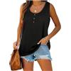 Famulily Henley Canottiera da donna, con scollo a U, estiva, senza maniche, con bottoni