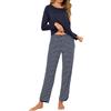 Demegimi Pigiama Donna Lungo Cotone Invernale Pigiami Due Pezzi a Righe | Maglia Manica Lunga, Pantaloni Lunghi a Righe, Tasche, Coulisse, Vestibilità Morbida, Caldo, Leggero, per Autunno Inverno