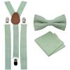 DB Dickie Bow Set da uomo di lusso in misto cotone, papillon e tasca quadrata e bretelle, Papillon verde salvia e bretelle quadrate e eucalipto, Bow Tie: Length 11.5cm. Width: 7.5cm