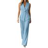 Generico Tailleur Donna Eleganti Estiva Due Pezzi con Gilet Senza Maniche e Pantaloni Dritti Completo Donna Elegante Cerimonia Suits Formale Curvy per Festa Lavoro Ufficio e Occasioni Importanti,Azzurro,XXL