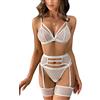Aranmei Intimo Donne Sexy 4 Pezzi Lingerie Set con Reggicalze e Bretella Strappy Mesh Bra e Mutandine Set Vita Alta Erotico Pizzo Teddy Lingerie, Bianco, M