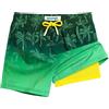 maamgic Costume Bambino Asciugatura Rapida 2 in 1 Pantaloncini Corti con Compressione e Coulisse Regolabile, Costume Ragazzo Spiaggia Sport Nuotare, 2-16 Anni,Palma Verde Felice,5-6 Anni
