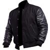 LP-FACON Giacca da uomo, stile college/baseball, bomber, nera, modello letterman, L