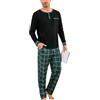 Litherday Pigiama Uomo Invernale Cotone Girocollo Henley Quadri Casa Lungo | Cotone elastan, maglia girocollo con taschino, pantaloni a quadri, tasche e coulisse per casa