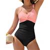 Vijamiy Costume Intero Contenitivo da Bagno Donna Curvy Costumi Piscina Interi Push Up Scollo A V Mare Beachwear Swimsuit for Women con Metallo Decorativo(Rosa e Nero,M)