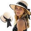 DRESHOW Cappelli da Sole per Donna Fedora da Viaggio Pieghevole da Spiaggia Cappello da Sole Sstivo a Tesa Larga in Paglia con Fiocco UPF 50+